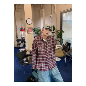 CS32-P40  春夏男女宽松百搭法兰绒格子衬衫外套图片