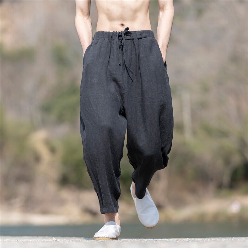 纯亚麻砂洗工艺夏季薄宽松小脚褶皱九分裤子男K28,男装休闲裤,星座704A（原B229A）