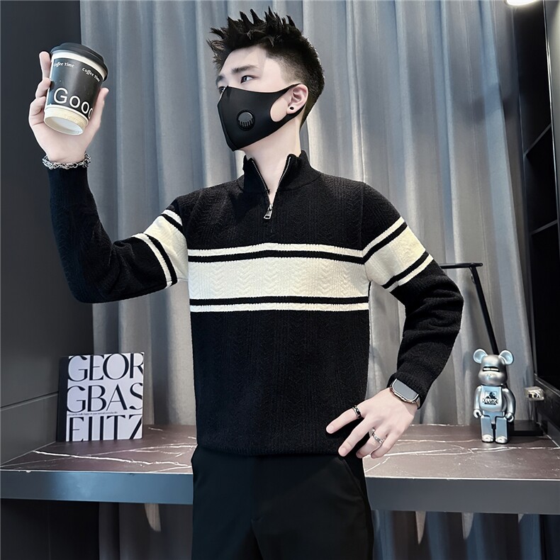 潮流半拉链立领撞色毛衣男社会小伙店主风301C-M93-P68控98,男装针织衫/毛衣,星座301C（原B323）