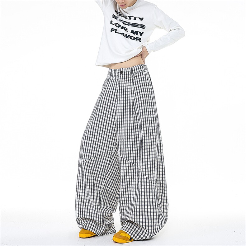 ZK8035-特P42控88高品质美式街头挂扣休闲格子裤大码宽松直筒裤，男装休闲裤，电商A059