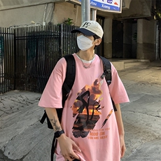 B239-D357-P28美式夏季短袖男落日印花t恤高街落肩袖体恤上衣，男装T恤，星座514-2(原B239)