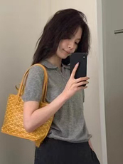 翻领时尚短袖夏季新款百搭修身型，女装T恤，锦弘羊绒