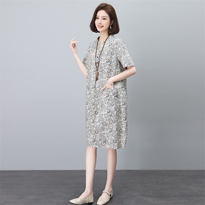 妈妈复古印花高端精致减龄连衣裙女士2026夏季宽松显瘦贵夫人裙子图片