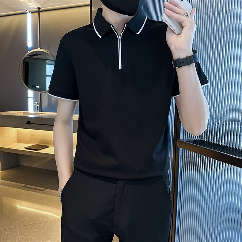 高品质拉链设计2026夏季高级感高级感翻领短袖T恤Polo衫T0256-P55,男装T恤,电商D342