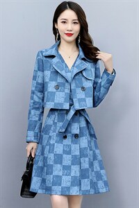 2022春装时尚简约大气气质优雅收腰显瘦休闲修身百搭碎花裙两件套图片