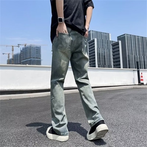 美式复古破洞牛仔裤男夏季薄款水洗做旧设计感阔腿裤TG377-P40图片