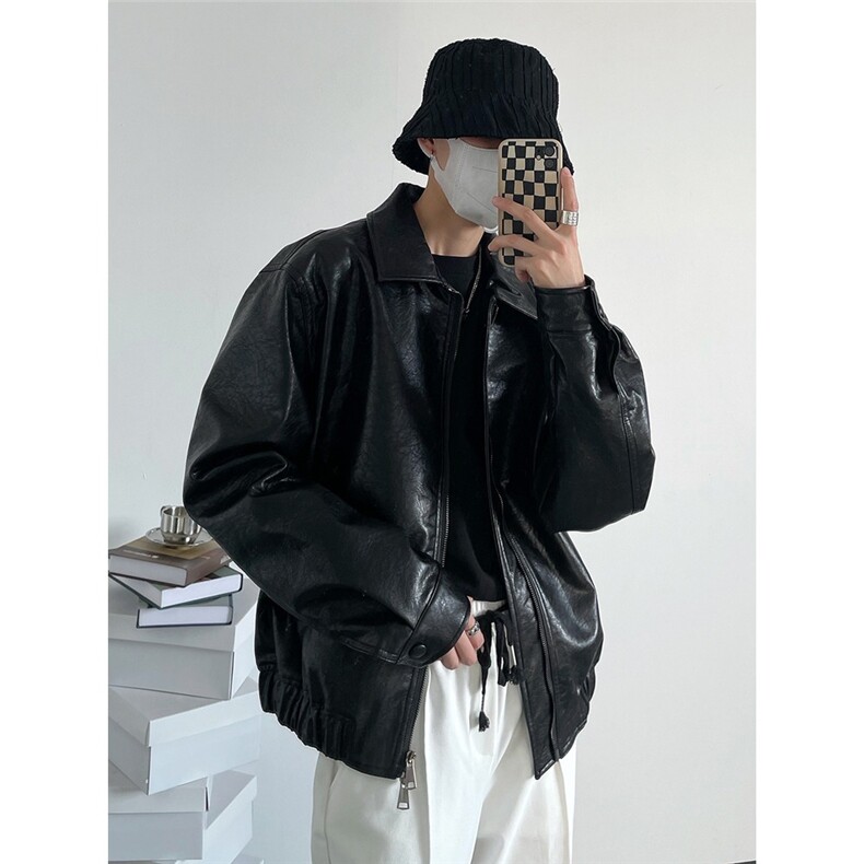 W562-P78痞帅高街风设计感Pu皮衣潮男复古风机车服皮夹克外套,男装皮衣,星座911-1
