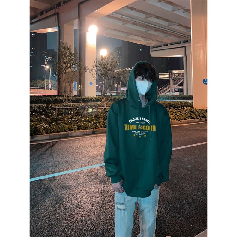 网红珍惜时间印花正能量连帽卫衣,男装卫衣,星座310A-4