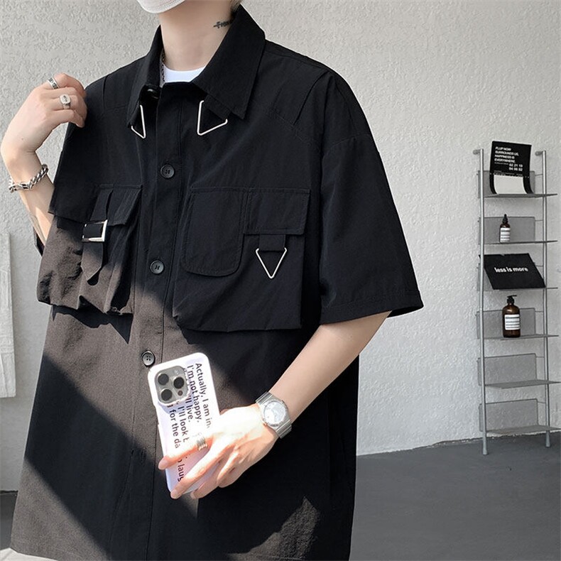 CS1133-P50 控78 小众高品质短袖设计感朋克风大码短袖衬衫T恤衫图片