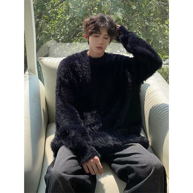 仿貂绒宽松毛衣男女多巴胺色系上衣美拉德打底针织衫V21-P49网图，男装T恤，电商B245