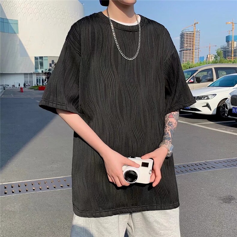 夏季短袖t恤男港风宽松百搭半袖休闲垂感透气圆领五分袖T3007P25,男装T恤,星座1116-2