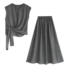 小香风套装裙2025夏季新款清冷松弛感大方得体气质亚麻一整套穿搭，女装套装/套裙，江南富贵女