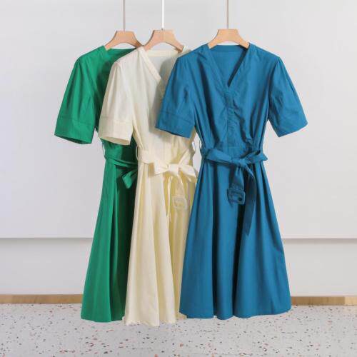 收腰棉布连衣裙，女装连衣裙，H·SHE