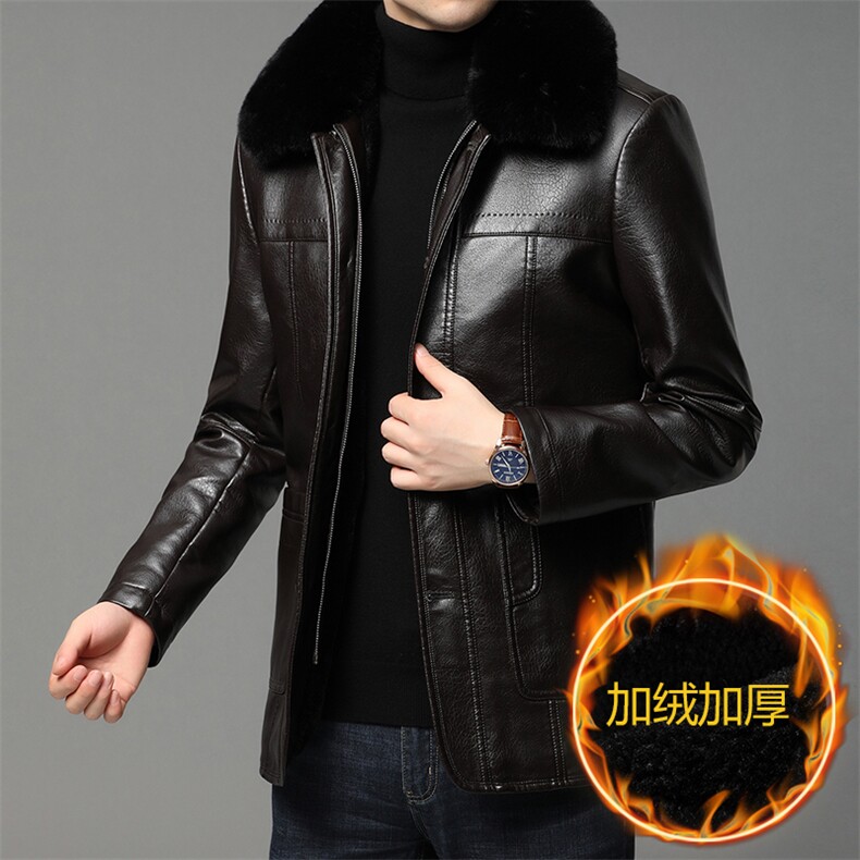 DP216钱塘2020-2商务休闲翻领毛领冬季厚款中年男士皮衣P127,男装皮衣,钱塘207-2