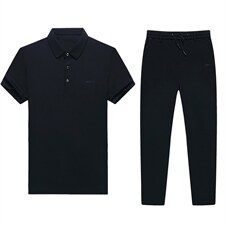 休闲运动套装男夏季新款上衣方领短袖t恤休闲长裤子两件套，男装休闲套装，电商B212（原钱塘6029）