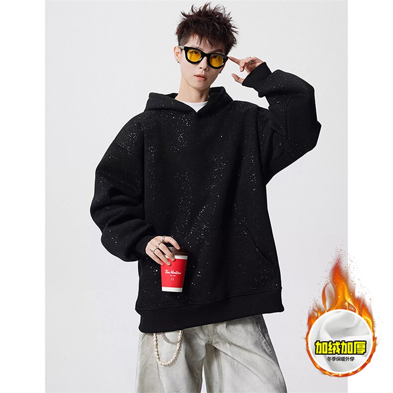 480G重磅加绒硬挺boxy男女秋冬美式高街结构满天星连帽卫衣厚外套，女装短外套，电商A486-1