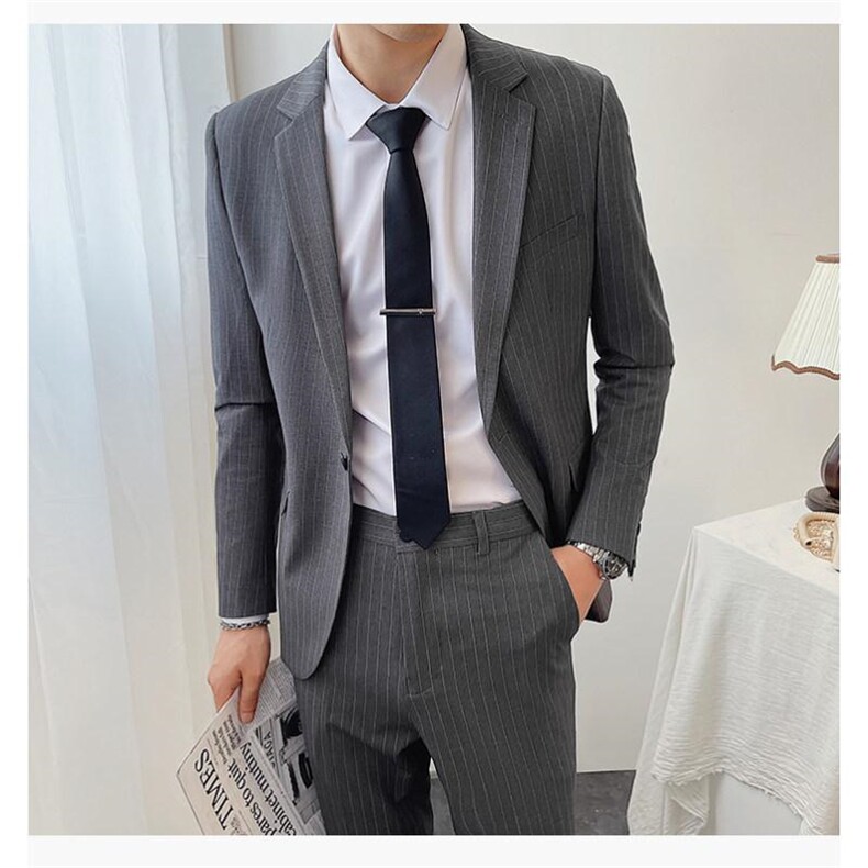 条纹男装西服套装两件套西装轻熟W2123，男装西服套装，星座1012