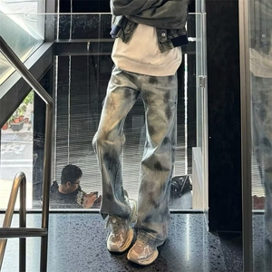 网图有货 扎染复古蓝泼墨脏脏休闲牛仔裤男 K15-P55图片