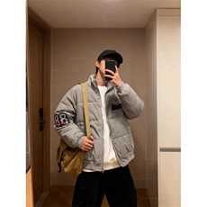 美式高街复古灯芯绒冬季刺绣立领棉服男女潮牌宽松面包服情侣外套，男装棉衣，星座506A