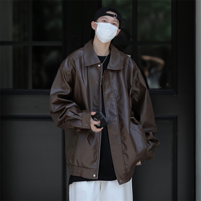 港风秋款男PU皮衣休闲皮夹克纯色外套JK9274P70,男装夹克,星座1013-1