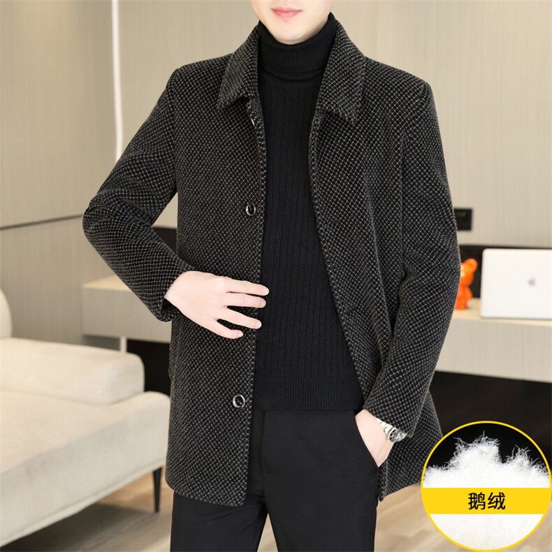 标90鹅绒毛呢外套鹅绒内胆中长款外套男加厚羽绒服310B-3-D228,男装羽绒服,星座310B-3