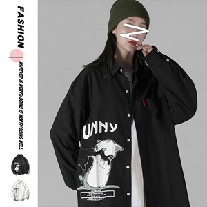 2021秋季新中性风蒙马特港风猫咪印花休闲大码男衬衫C519-P45,洛丽塔新穿搭方法图片