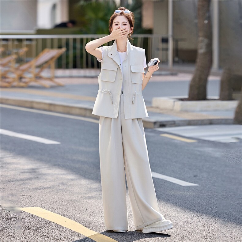 时尚套装女2026夏新款高级感气质轻熟风洋气马甲休闲阔腿裤三件套,女装套装/套裙,艾仟回(原伊仟回)