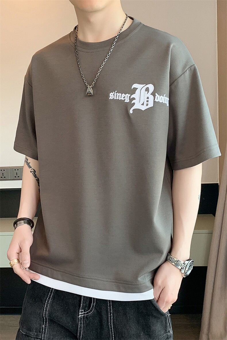 冰氧仿棉短袖店主风体恤休闲百搭刺绣纯色男上衣TC3149-P22控48,男装T恤,星座717