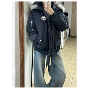 黄子弘凡同款连帽毛领派克羽绒棉服复古保暖 网络图图片