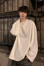 日系文艺风长袖t恤男秋季宽松oversize潮流百搭港风叠穿休闲衣服，男装T恤，电商A102B