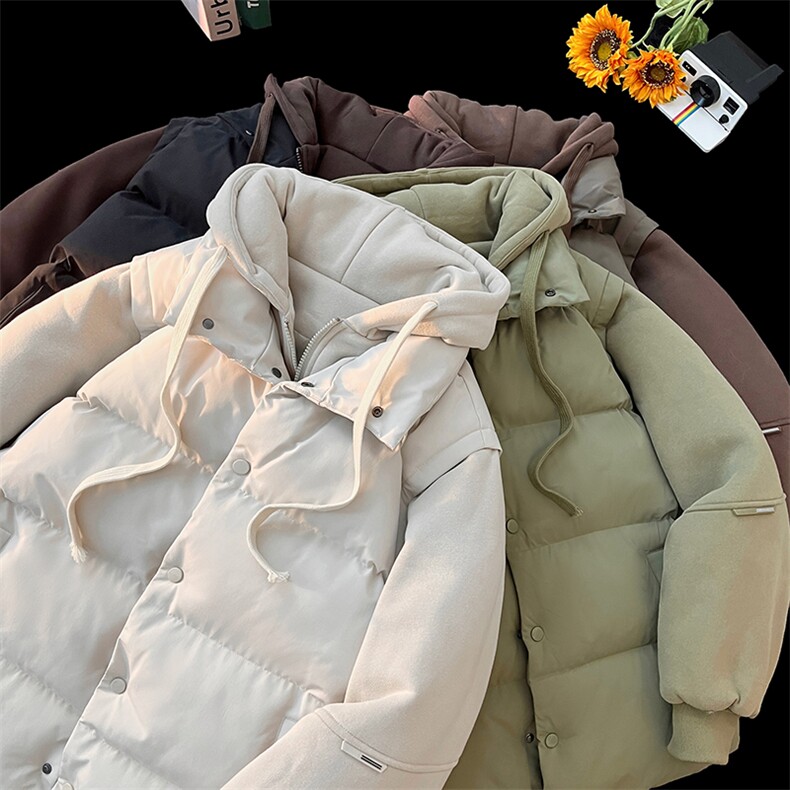 新款假两件棉服男加厚羽绒棉衣情侣款连帽拼色连帽外套M092-P75,男装棉衣,星座1403A