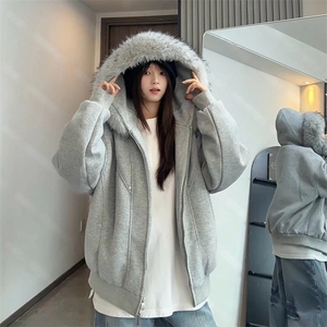 网图 连帽卫衣加棉棉服夹棉保暖宽松毛领棉衣外套 G1166 特P105图片