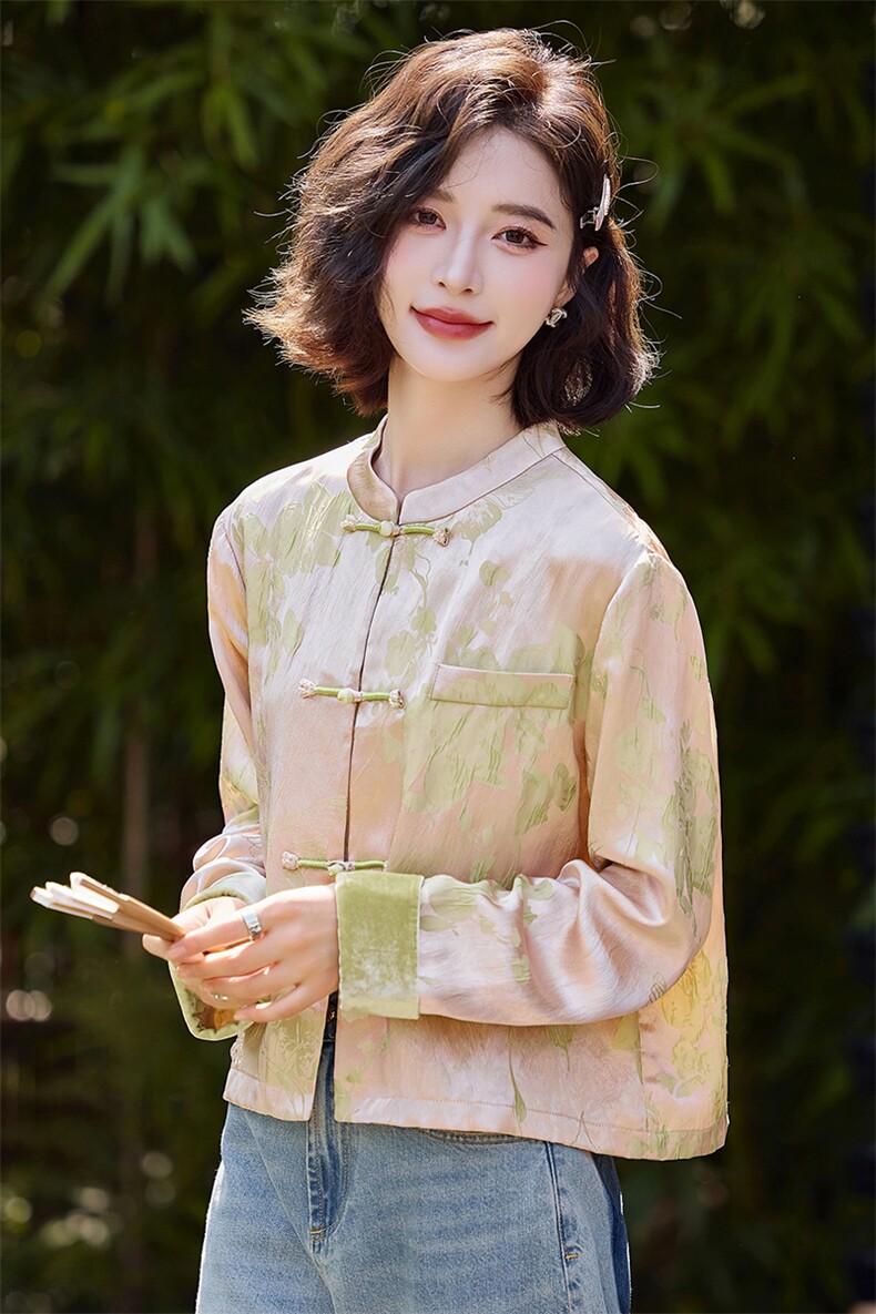新中式女装粉色提花短外套2025春季新款高级感唐装上衣女,女装短外套,众宇琦