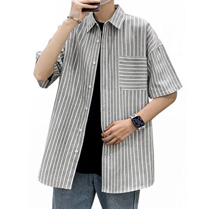 2021年春季新款条纹衬衫女宽松落肩港风衬衫男DS-C407-CS306-P35图片