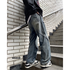 美式高街潮流INS水洗复古褶皱直筒牛仔裤B315-K23525-P65控78，男装牛仔裤，电商B315