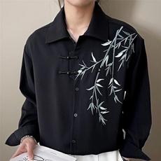 网络图现货风盘扣高级感设计竹子刺绣长袖衬衫JC289-P48，男装衬衫，星座715-7