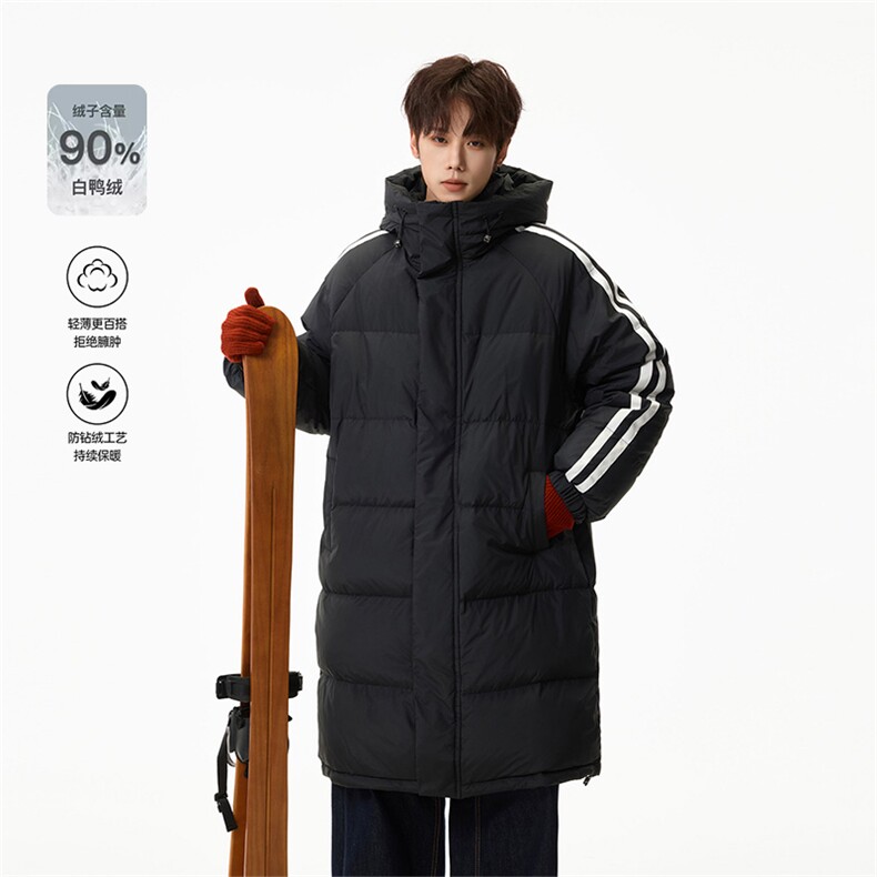 中长款羽绒服90绒条纹情侣羽绒连帽过膝外套D5580-TP235328，男装羽绒服，电商A102