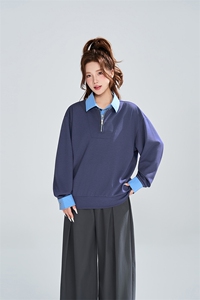 宽松休闲撞色翻领半拉链套头卫衣女春秋潮流百搭XZ309 W8015 P55图片
