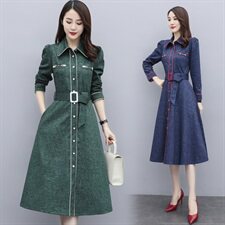 2024春秋新款时尚百搭潮流纯色气质优雅大码收腰显瘦高腰连衣裙，女装连衣裙，尚洛菲