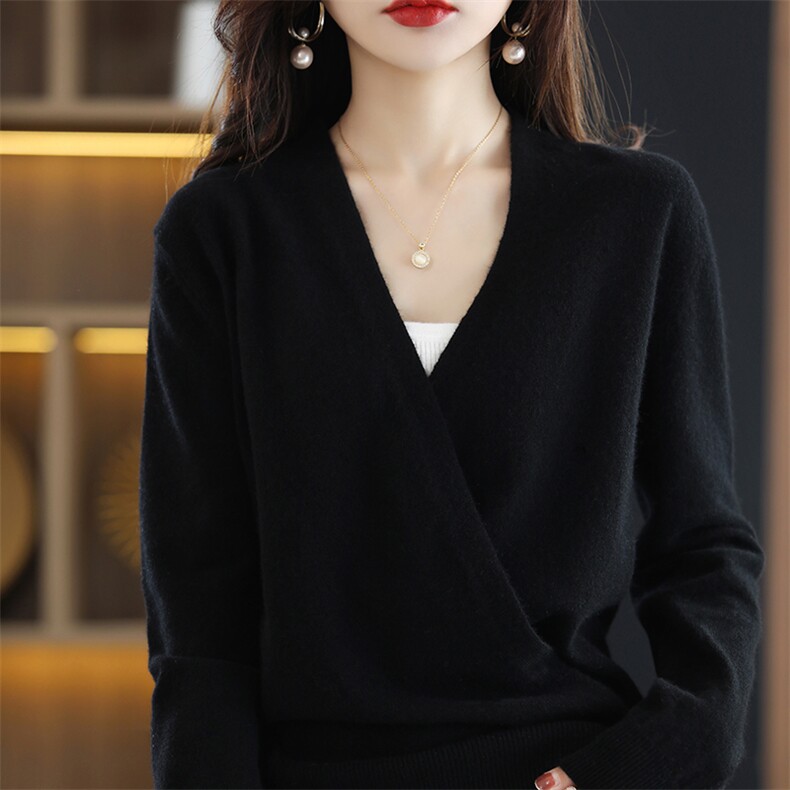 针织羊毛开衫女短款2024秋装新款韩版宽松V领长袖洋气,女装羊毛衫,斯尔特羊绒