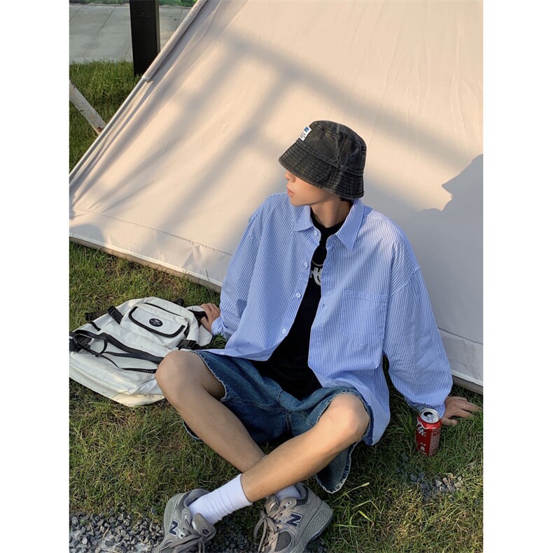 24年条纹衬衫男女春夏百搭日系长袖衬衣ins外套601-2-C383-p35,男装衬衫,星座601-2