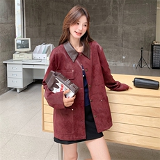 2024【新现货】复古做旧拼接撞色实计感皮外套082-5888P175K248，女装皮衣，浙宝192（原082）