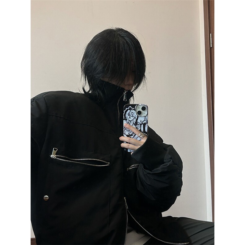 港风美式复古拉链拼接设计感立领夹克棉服XZ213-MF01-P148控168,男装夹克,星座213