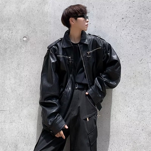 韩版休闲宽松帅气夹克新款皮衣外套男士机车衣服1195-P75图片