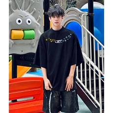 万针全刺绣解构设计260克重磅双纱纯棉高品质美式高街短袖T恤特33，男装T恤，电商A486