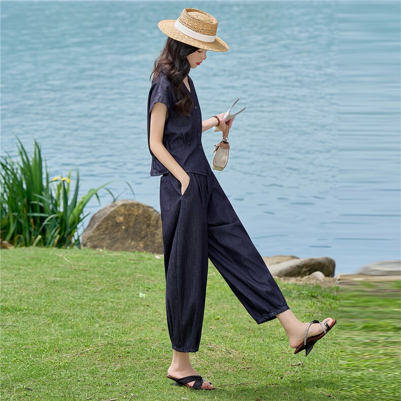 2026年夏季新品时尚气质休闲牛仔套装女,女装套装/套裙,依路服饰