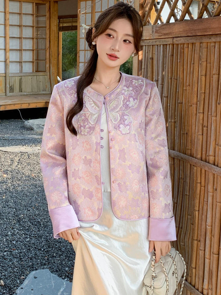 2026年春季新中式高级感g风提花刺绣圆领外套,女装短外套,超帛