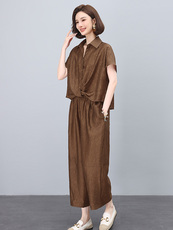 妈妈装时尚天丝套装女夏2025新款宽松洋气短袖衬衫洋气休闲两件套，女装套装/套裙，雪樱依海