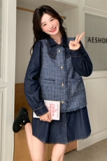 韩系穿搭小香风马甲套装女2025秋新款高级感洋气牛仔连衣裙两件套，女装套装/套裙，帛锦泉