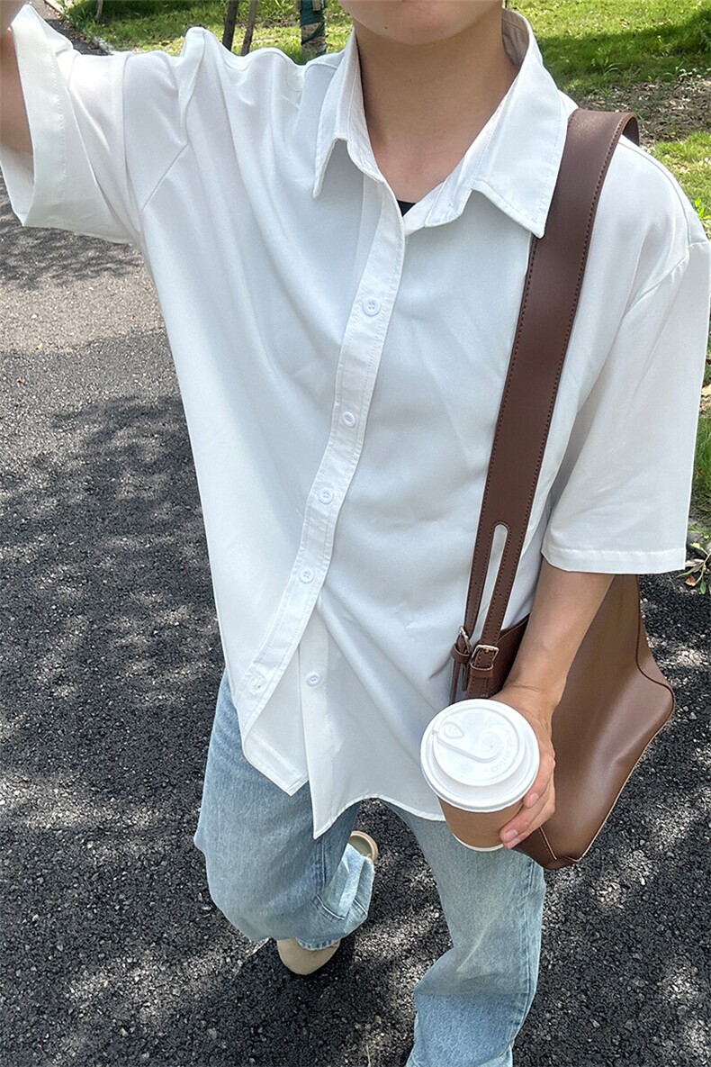 薄款冰丝短袖衬衫男简约纯色垂感休闲痞帅衬衣CS288-P20,男装衬衫,星座301C-5